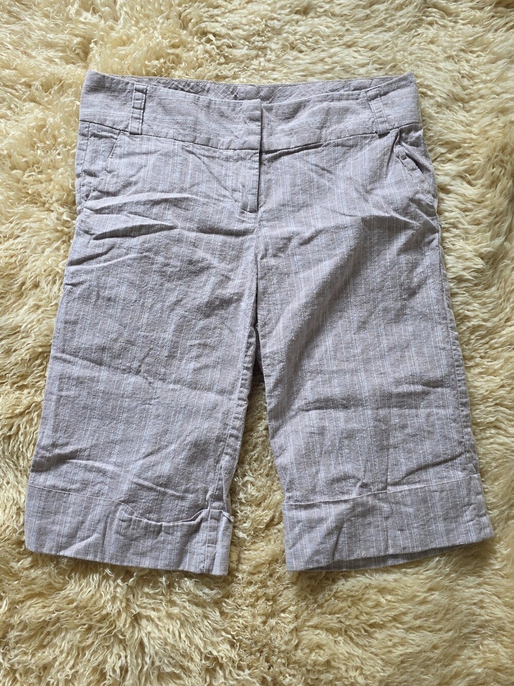 Vintage Y2K Charlotte Russe Creme Pinstripe Linen And Cotton Bermuda Shorts